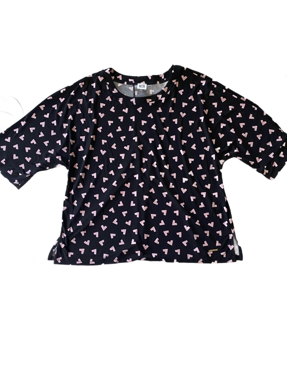 Anne Klein Black Short-Sleeve Tee with Pink  Print Size M